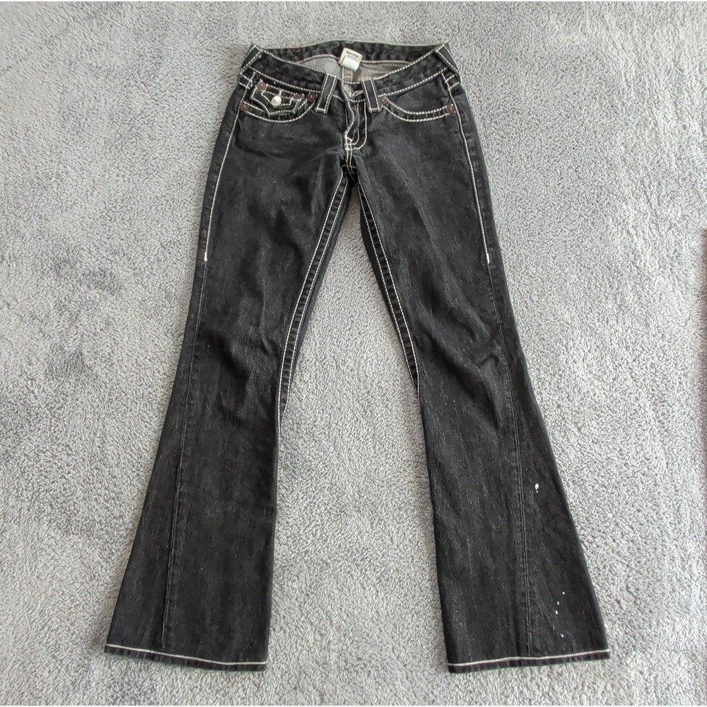 Vintage True Religion Joey Big T Flare Jean Black White Stitch Sz 24 Made In USA